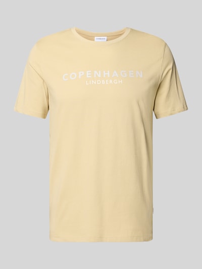 Lindbergh T-shirt met labelprint, model 'Copenhagen' Zand - 2