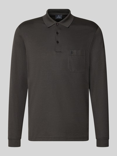 Produktfoto, Regular Fit Poloshirt aus Baumwoll-Mix von RAGMAN in dunklem Braun, Langarm, Brusttasche, elastische Abschlüsse, Herrenmode
