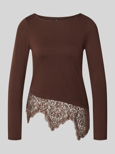 Productfoto, bruin shirt met lange mouwen uit viscosemix met asymmetrische kanten zoom, Slim Fit Langarmshirt aus Viskose-Mix Modell 'LAILA' van ONLY, Dames Langarmshirt