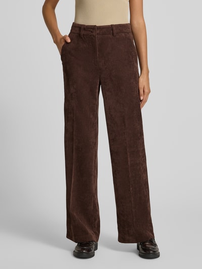 CAMBIO Wide fit corduroy broek met persplooien, model 'Amelie' Donkerbruin - 4