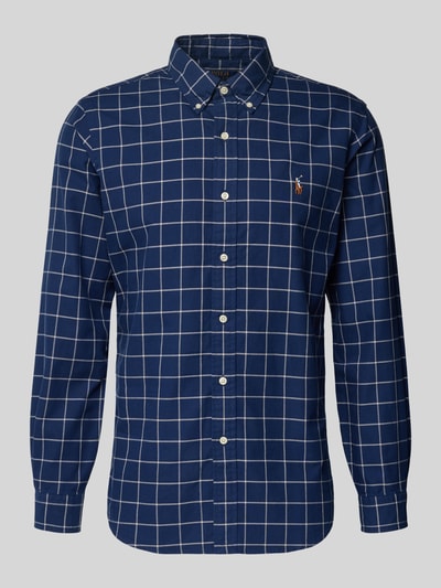 Produktfoto, Koszula casualowa z bawełny, krój regular fit, kołnierzyk typu button down, listwa guzikowa, wyhaftowane logo Polo Ralph Lauren, długość tyłu 70 cm, szerokość ramion 42 cm, długość rękawów 63 cm, granatowa z białą kratą