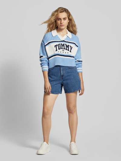 Tommy Jeans Gebreide pullover met labelstitching Oceaanblauw - 1