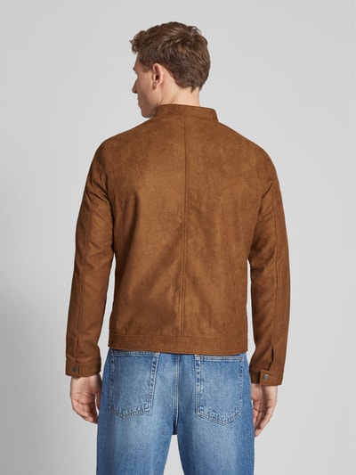 Jack & Jones Lederjacke mit Stehkragen Modell 'ROCKY' Cognac 5