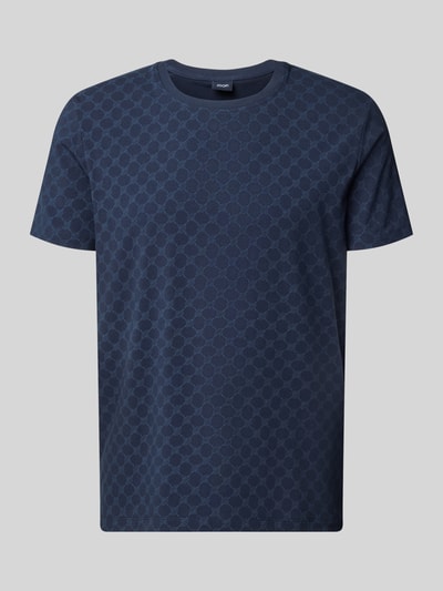 Produktfoto, T-Shirt mit Logo-Muster und Rundhalsausschnitt von JOOP! Collection in Dunkelblau, Baumwoll-Elasthan-Mix, Regular Fit, dezente Struktur