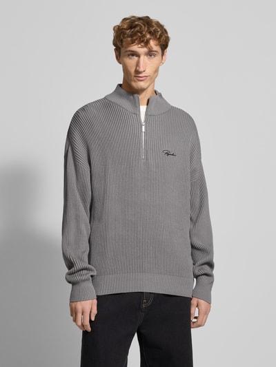 Pegador Oversized Strickpullover mit Label-Stitching Mittelgrau Melange 4