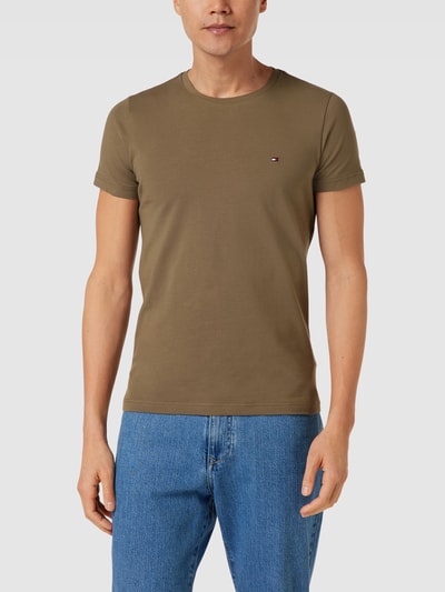 Tommy Hilfiger Slim fit T-shirt met labelstitching Olijfgroen - 4