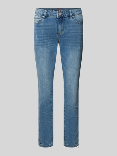 Produktfoto, Skinny Fit Jeans in 7/8-Länge mit seitlichen Reißverschlüssen von Buena Vista aus Baumwoll-Mix mit Viskose, blaue Waschung, glatte Struktur