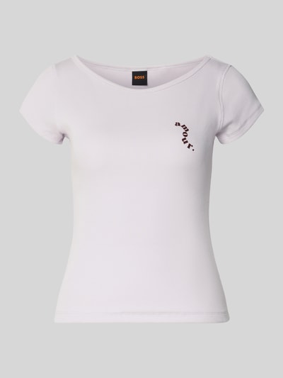 Produktfoto, Slim Fit T-Shirt aus Baumwoll-Mix Modell 'C_Etine' von BOSS Orange in Weiß, unifarben, Motiv-Print, kurzarm, Feinripp-Struktur