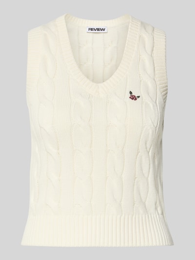 Review Pullunder mit Zopfmuster und V-Ausschnitt Offwhite 2