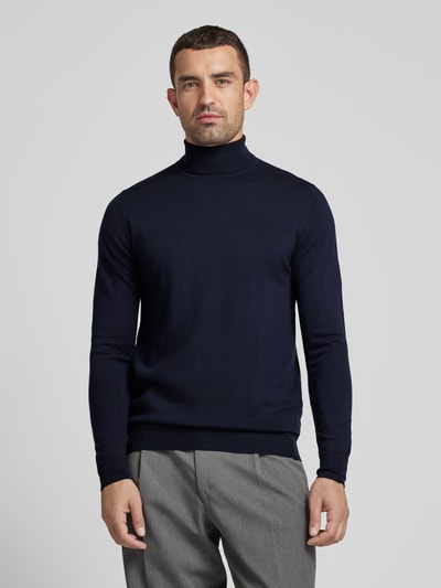 Profuomo Gebreide pullover met ribboorden Marineblauw - 4