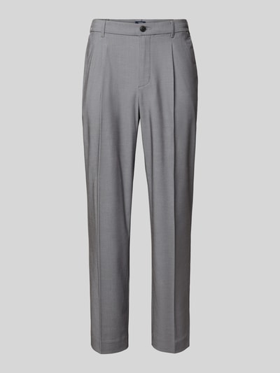 Produktfoto, Straight Fit Hose mit Viskose-Anteil von MCNEAL in Hellgrau, Elastischer-Material-Mix, Bundfalten, Gesäßtaschen, Knopf-Reißverschluss, Bundweite 41 cm, Innenbeinlänge 75 cm, glatte Oberfläche, klare Linien