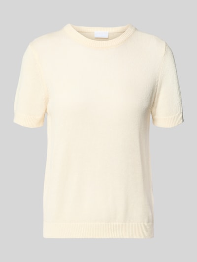 Produktfoto, Strickshirt aus Leinen-Mix mit Rundhalsausschnitt von Jake*s Collection in creme, gerade Form, feine Struktur, halber Arm, glatte Oberfläche