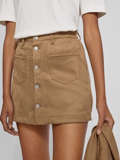 Only Eng anliegender Mini-Rock mit einreihiger Knopfleiste Modell 'AMAZING-STINA' Camel Melange 3