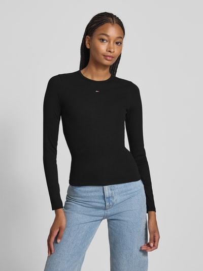 Tommy Jeans Slim Fit Langarmshirt aus Ripp Black 4