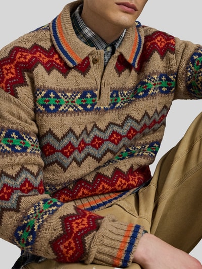 Polo Ralph Lauren Pullover aus reiner Wolle mit Polokragen Beige Melange 3