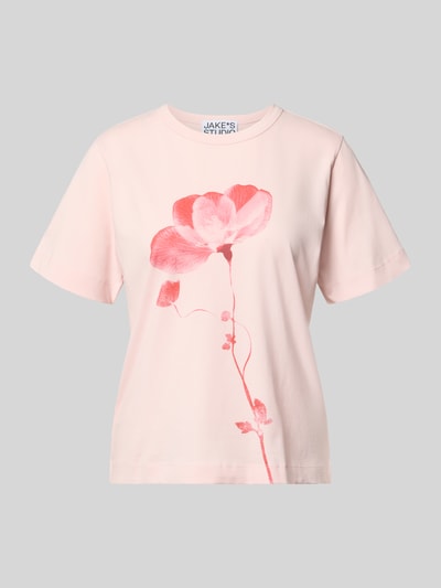 Produktfoto, T-Shirt mit Rundhalsausschnitt und Motiv-Print von JAKE*S STUDIO WOMAN aus reiner Baumwolle in Hellrosa mit Blumenmotiv, Regular Fit