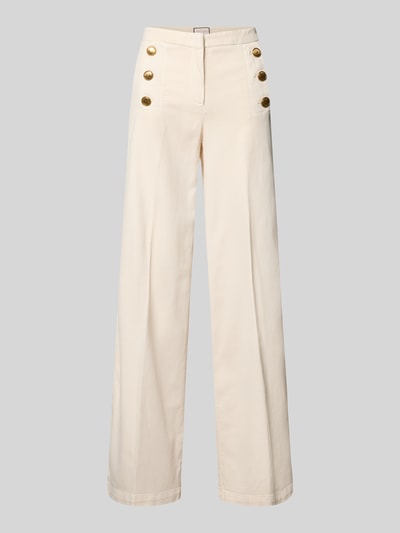 Productfoto, Wide Leg Hose mit Bügelfalten Modell 'Bridget' van SEDUCTIVE, katoenmix met linnen, crèmekleur, goudkleurige knopen