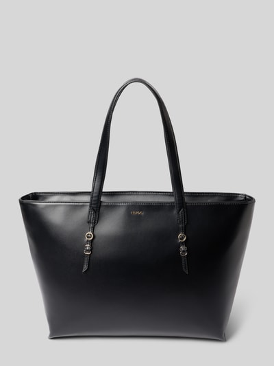 Produktfoto, Shopper in Lederoptik Modell 'SYNDRA_SHOPPER' von HUGO in Schwarz, glatte unifarbene Oberfläche, Reißverschluss, Label-Applikation aus Metall