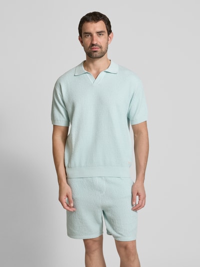 BOSS Orange Poloshirt mit gerippten Abschlüssen Hellblau 4