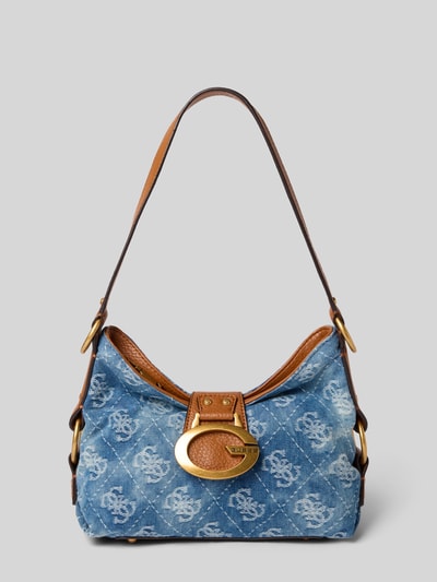Produktfoto, Shoulder Bag mit Viskose-Anteil Modell 'CAMDEN' von GUESS im Denim-Look, Logo-Details, Überschlag, goldene Schließe, Baumwoll-Viskose-Mix