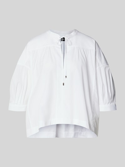 Produktfoto, Oversized Bluse aus reiner Baumwolle Modell 'Bollana' von BOSS in Weiß, Popeline-Struktur, unifarben, Tunika-Kragen, Schlüsselloch-Ausschnitt, Kurzarm