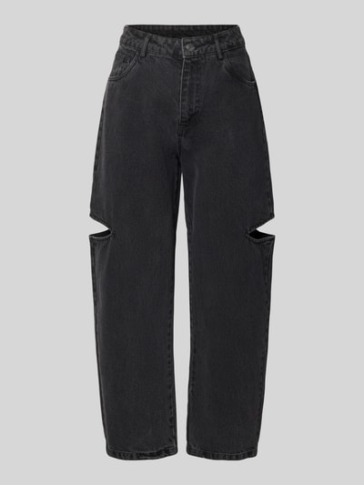Produktfoto, Wide Leg Jeans mit Cut Out von Karo Kauer in Schwarz aus Reine Baumwolle mit 5-Pocket-Design, Knopf-Reißverschluss und Cut-Out