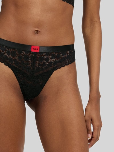 HUGO String mit elastischem Bund und Spitzenbesatz Black 2