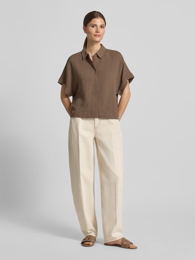 Selected Regular Fit Bluse aus Viskose-Leinen-Mix Modell 'VIVA' Taupe 1