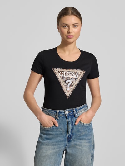 GUESS Slim Fit T-Shirt mit Ziersteinbesatz Black 4