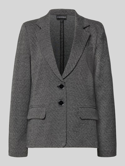 Produktfoto, Regular Fit Blazer mit Pattentaschen von Emporio Armani in Schwarz-Weiß mit Fischgrätmuster, Reverskragen und Knopfverschluss, Baumwoll-Mix mit Stretch-Anteil, Allover-Look, strukturierte Textur