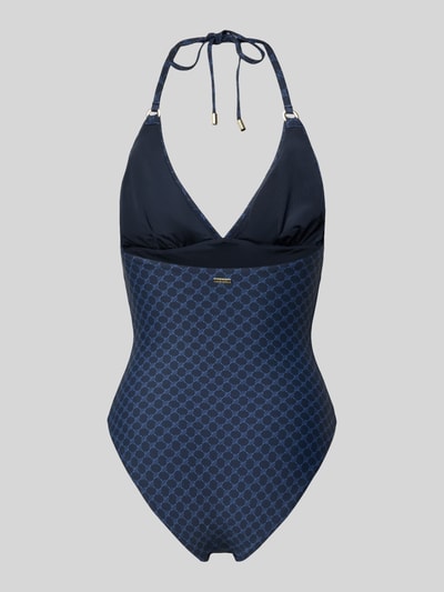 Produktfoto, Neckholder-Badeanzug mit Logo-Muster Modell 'Cortina Beach' von JOOP! Collection aus Material-Mix mit Stretch-Anteil, dunkelblau