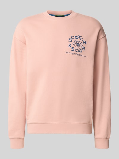 Produktfoto, Relaxed Fit Pullover mit Logo-Print von Scotch & Soda in Rosa, reine Baumwolle, Rundhalsausschnitt, elastische Abschlüsse