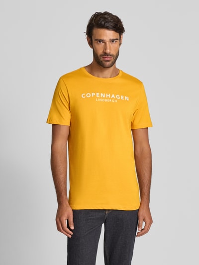 Lindbergh T-shirt met labelprint, model 'Copenhagen' Terracotta - 4