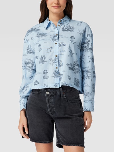 Jake*s Casual Korte overhemdblouse met all-over motief Bleu - 4