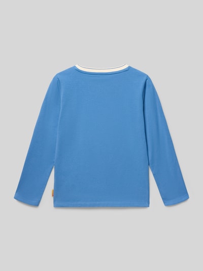 Productfoto, Longsleeve met motiefstitching en labeldetail van Steiff, blauw katoenmix met stretch, recht model, ruglengte maat 116 44 cm