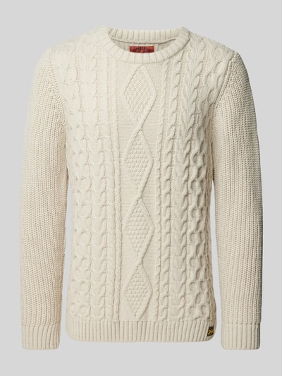 Superdry Gebreide pullover met kabelpatroon, model 'Jacob' Offwhite - 1