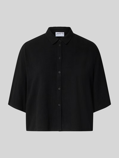 Jake*s Casual Boxy Fit Bluse aus Viskose-Leinen-Mix im Allover-Look Black 1