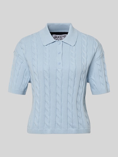 Productfoto, lichtblauw Slim Fit Poloshirt in brei-look van JAKE*S STUDIO WOMAN van zuiver katoen met geribbelde boorden, polokraag en korte knoopsluiting.