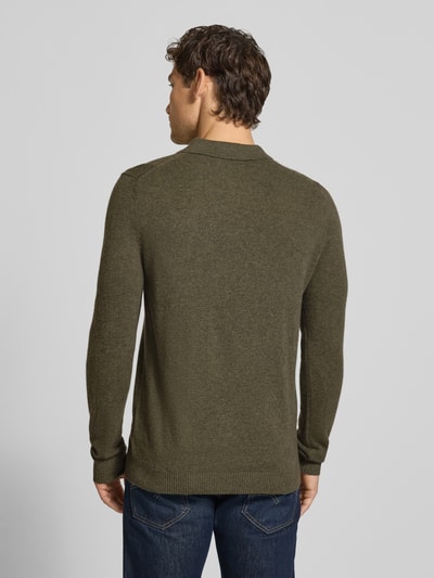 Christian Berg Men Slim Fit Strickpullover aus reinem Kaschmir mit Polokragen Oliv Melange 5