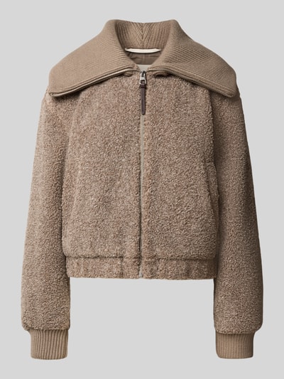 Produktfoto, Regular Fit Teddyjacke mit Strickkragen von Marc O'Polo, beige meliert, weiche Webpelztextur, Damen Teddy- / Webpelzjacke
