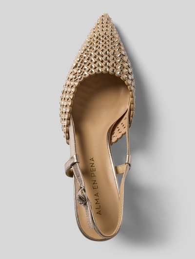 Produktfoto, Pumps mit Ziersteinbesatz von ALMA EN PENA, obszycie ozdobnymi kamieniami, sprzączka, obcas szpilka, wysokość obcasa: 7 cm, nosek zwężany, kolor złoty