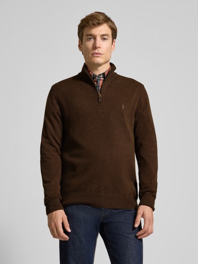 Polo Ralph Lauren Strickpullover aus Wolle mit Stehkragen und Reißverschluss Hellbraun 4