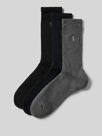 Productfoto, Sokken met stretch-aandeel in 3-pack van Polo Ralph Lauren, katoenmix met ribboord en label-stiksel, gedempte zool, donkere kleuren.