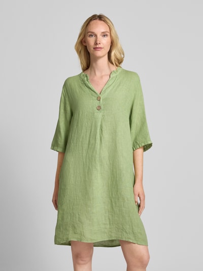 ZABAIONE Knielange linnen jurk met V-hals Lichtgroen - 4
