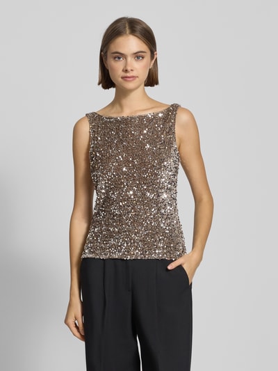 Pieces Top cekinowy o kroju regular fit z aksamitu model ‘KAM’ Szarobrązowy 4