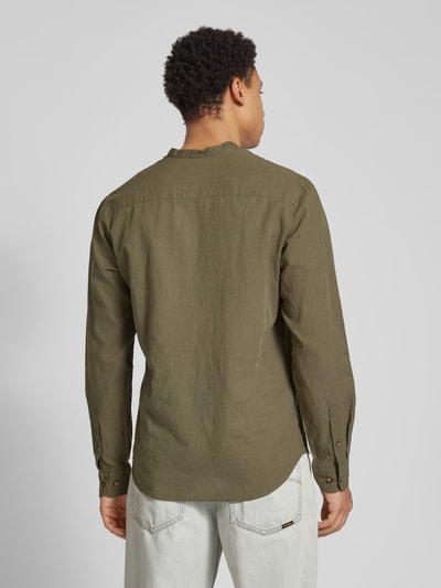 Jack & Jones Regular Fit Leinenhemd mit Maokragen Oliv 5