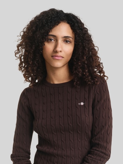 GANT Regular Fit Pullover aus Baumwoll-Mix mit Logo-Stitching Mittelbraun 3