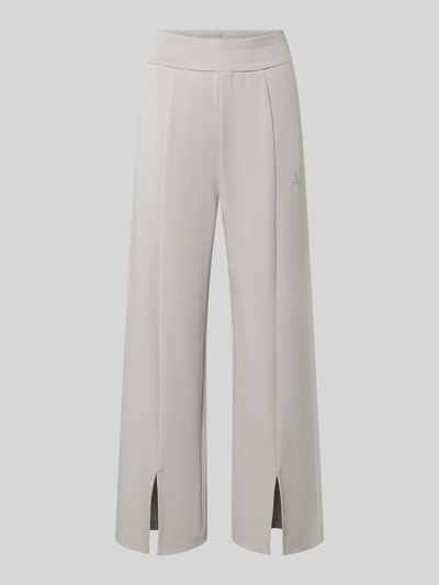 Produktfoto, Straight Fit Sweatpants aus elastischem viscosemix van Armani Exchange, dames sweatpants met labeldetail, pijpsplitten en elastische band, binnenbeenlengte bij maat S 77 cm, lichtgrijs, rechte pijpen, gladde stof.