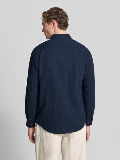 Fynch-Hatton Regular Fit Hemdjacke aus Leinen-Baumwoll-Mix mit Kentkragen Marine 5