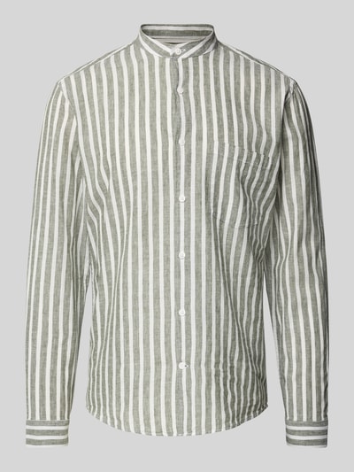 Lindbergh Koszula casulowa o kroju slim fit z mieszanki lnu i bawełny z kieszenią na piersi Oliwkowy 2